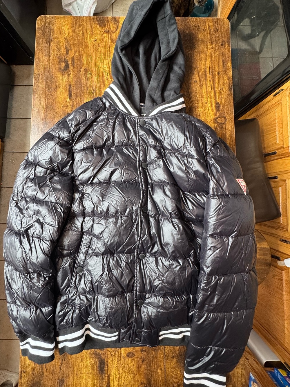 Guess Men's Black Quilted Puffer Jacket with Hood